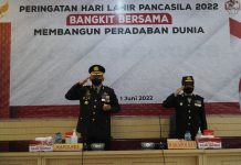 Peringati Hari Lahir Pancasila 1 Juni 2022, Kapolres Pasuruan Bersama Pejabat Utama Polres Pasuruan Mengikuti Upacara secara Virtual