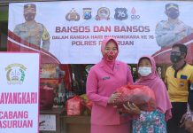 Dalam Rangka HUT Bhayangkara Ke-76, Polres Pasuruan Bersama Bhayangkari Cabang Pasuruan Melaksanakan Kegiatan Bansos