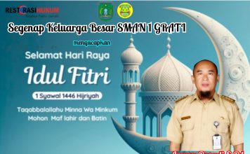 Segenap Keluarga Besar SMAN 1 Grati Mengucapkan Selamat Hari Raya Idul Fitri 1446 H/ 2025 M
