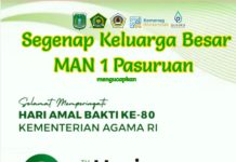 Segenap Keluarga Besar MAN 1 Pasuruan Mengucapkan Selamat Hari Amal Bakti ke-80 Kementrian Agama RI